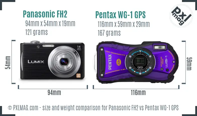 Panasonic FH2 vs Pentax WG-1 GPS size comparison