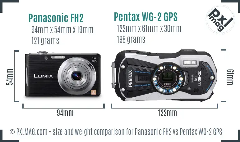 Panasonic FH2 vs Pentax WG-2 GPS size comparison