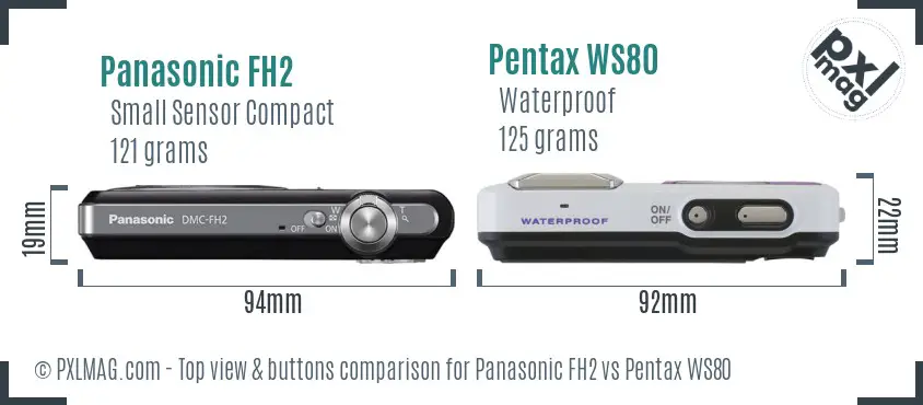 Panasonic FH2 vs Pentax WS80 top view buttons comparison