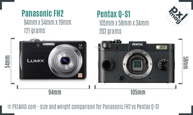 Panasonic FH2 vs Pentax Q-S1 size comparison