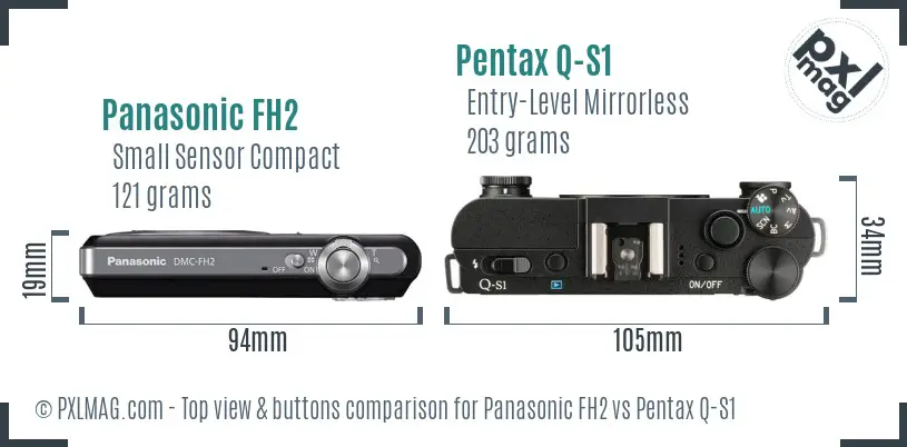 Panasonic FH2 vs Pentax Q-S1 top view buttons comparison