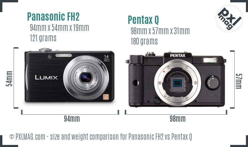 Panasonic FH2 vs Pentax Q size comparison