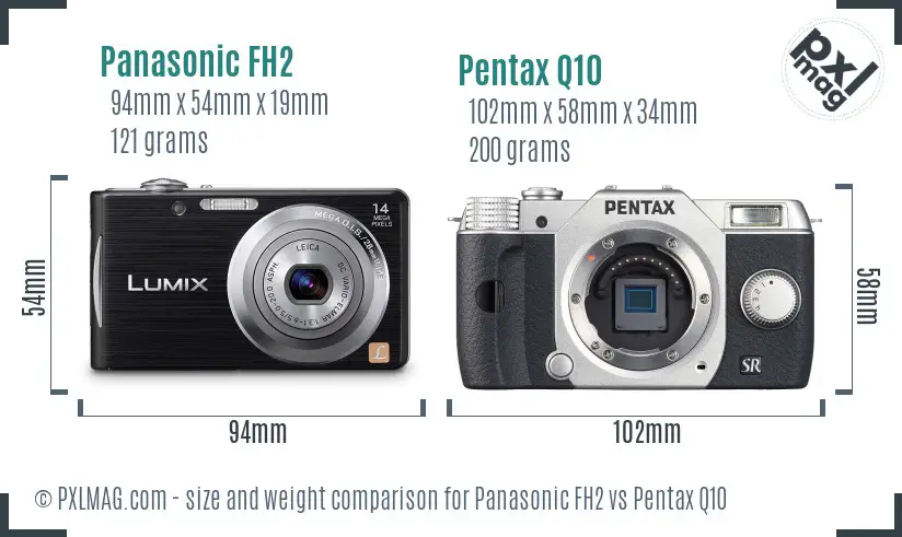 Panasonic FH2 vs Pentax Q10 size comparison