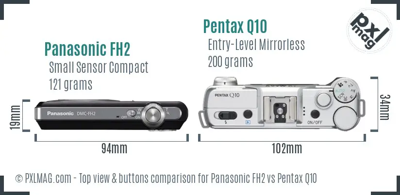 Panasonic FH2 vs Pentax Q10 top view buttons comparison