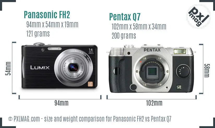 Panasonic FH2 vs Pentax Q7 size comparison