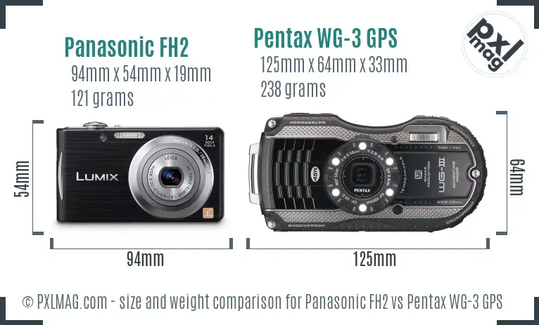 Panasonic FH2 vs Pentax WG-3 GPS size comparison Panasonic FH2 vs Pentax WG-3 GPS size comparison