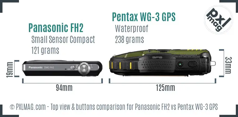 Panasonic FH2 vs Pentax WG-3 GPS top view buttons comparison Panasonic FH2 vs Pentax WG-3 GPS top view buttons comparison
