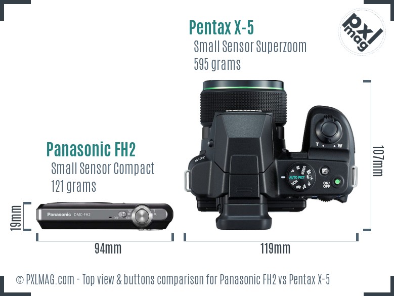 Panasonic FH2 vs Pentax X-5 top view buttons comparison