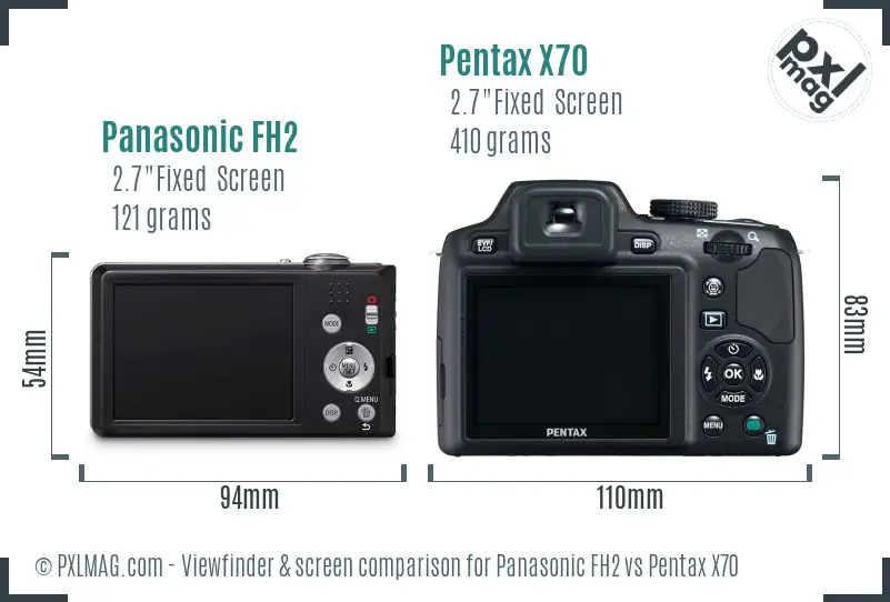 Panasonic FH2 vs Pentax X70 Screen and Viewfinder comparison