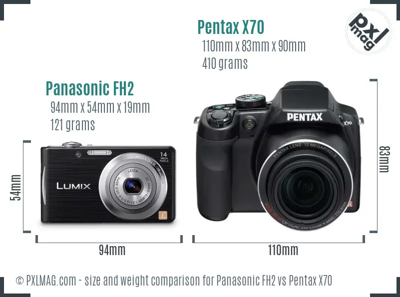 Panasonic FH2 vs Pentax X70 size comparison