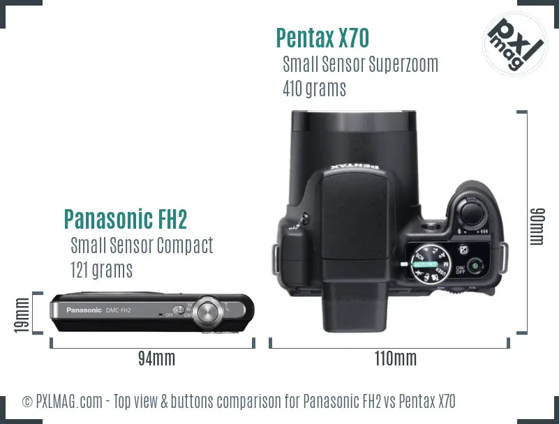 Panasonic FH2 vs Pentax X70 top view buttons comparison