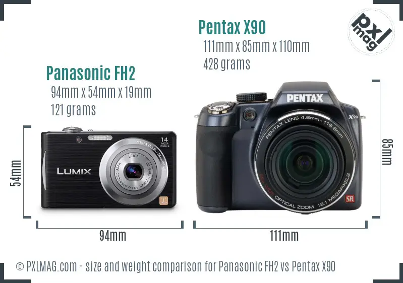 Panasonic FH2 vs Pentax X90 size comparison