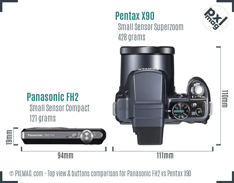 Panasonic FH2 vs Pentax X90 top view buttons comparison