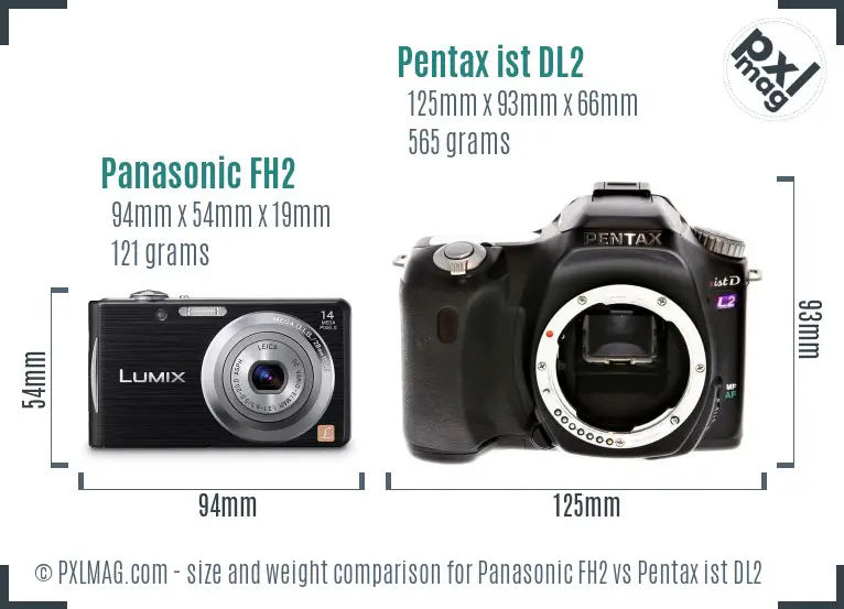 Panasonic FH2 vs Pentax ist DL2 size comparison