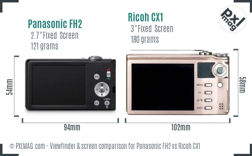 Panasonic FH2 vs Ricoh CX1 Screen and Viewfinder comparison