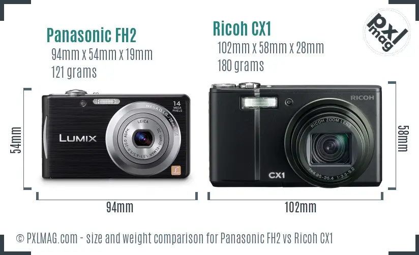 Panasonic FH2 vs Ricoh CX1 size comparison