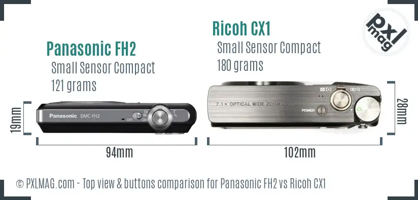 Panasonic FH2 vs Ricoh CX1 top view buttons comparison