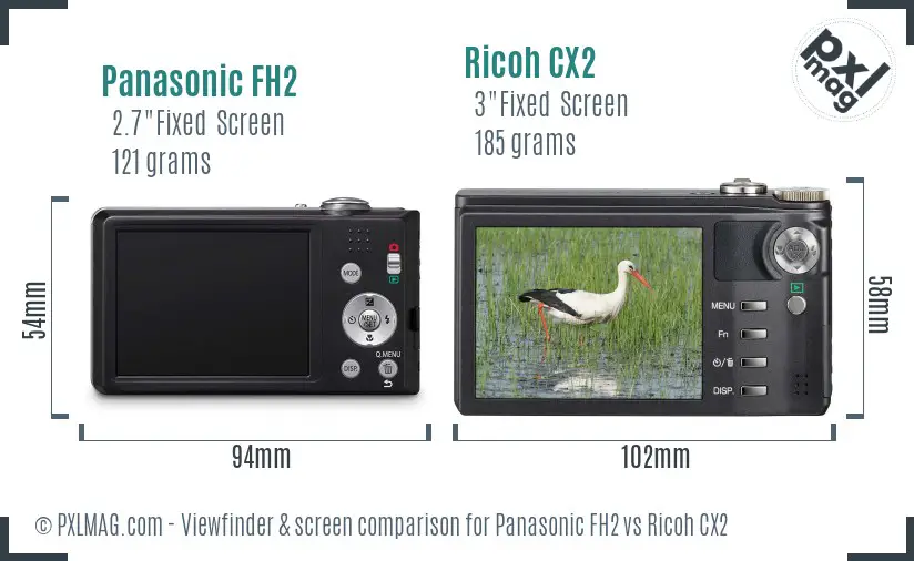 Panasonic FH2 vs Ricoh CX2 Screen and Viewfinder comparison