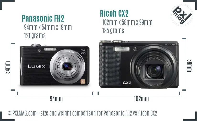 Panasonic FH2 vs Ricoh CX2 size comparison