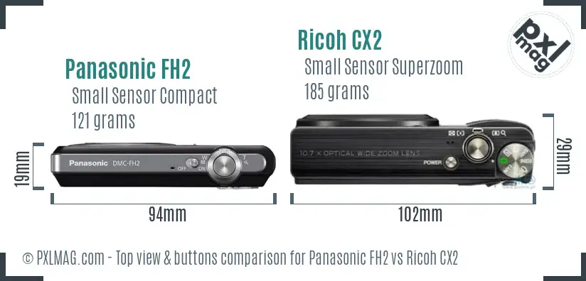 Panasonic FH2 vs Ricoh CX2 top view buttons comparison