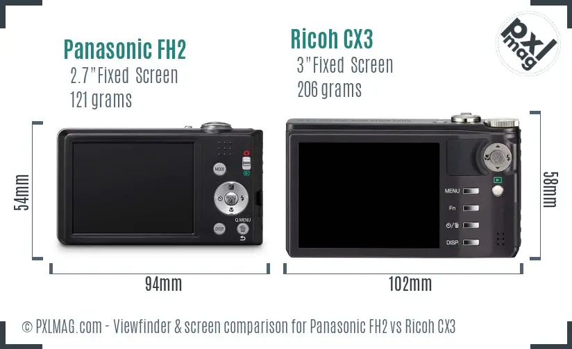 Panasonic FH2 vs Ricoh CX3 Screen and Viewfinder comparison