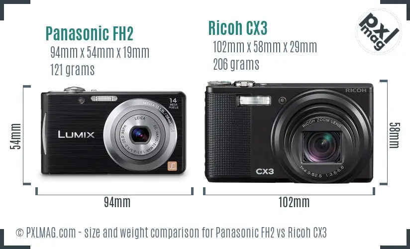 Panasonic FH2 vs Ricoh CX3 size comparison