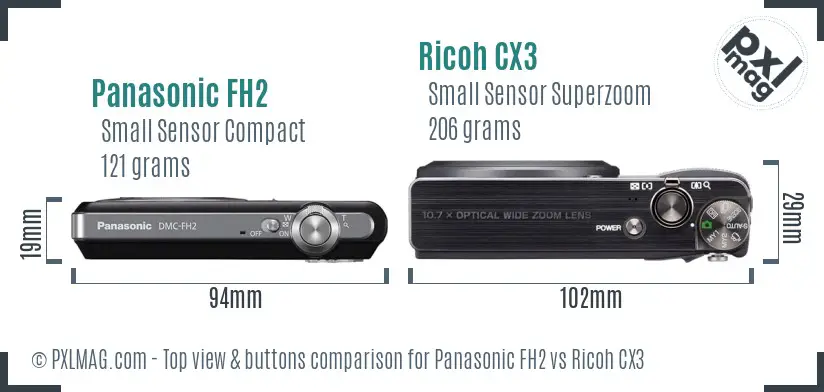 Panasonic FH2 vs Ricoh CX3 top view buttons comparison