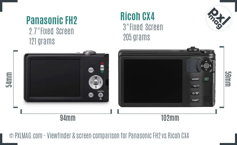 Panasonic FH2 vs Ricoh CX4 Screen and Viewfinder comparison
