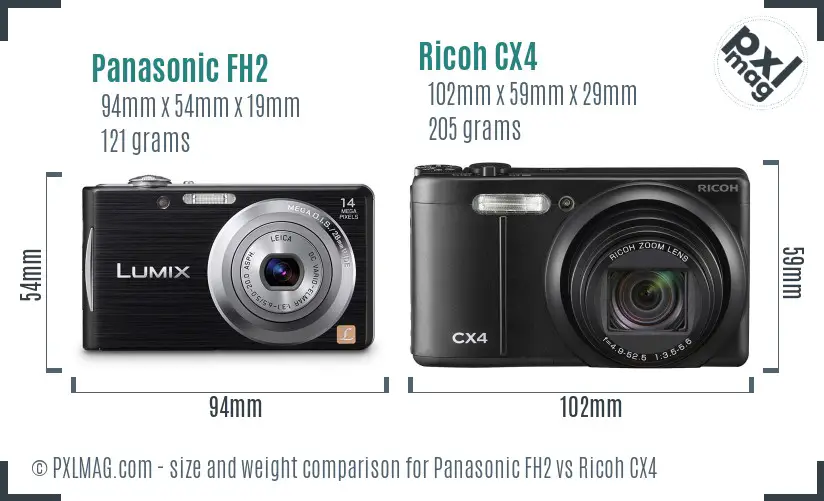 Panasonic FH2 vs Ricoh CX4 size comparison