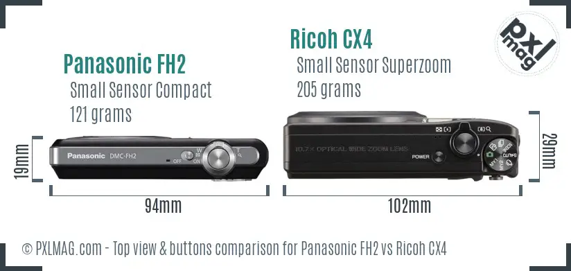 Panasonic FH2 vs Ricoh CX4 top view buttons comparison