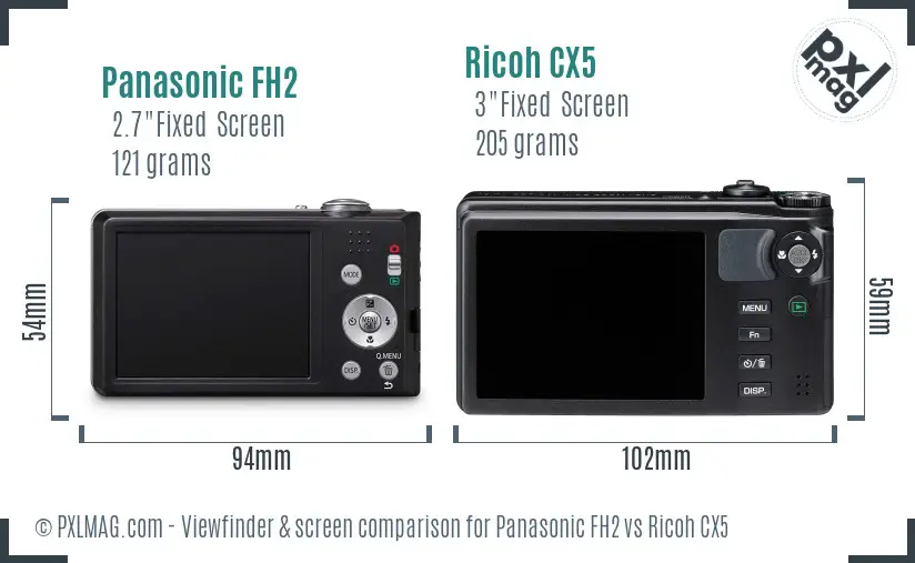 Panasonic FH2 vs Ricoh CX5 Screen and Viewfinder comparison