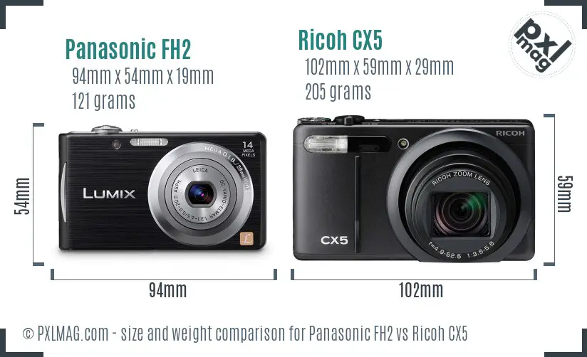 Panasonic FH2 vs Ricoh CX5 size comparison