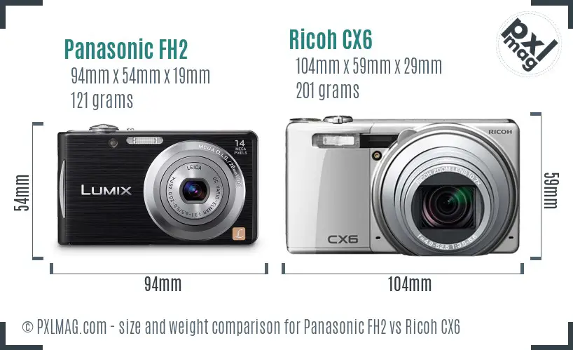Panasonic FH2 vs Ricoh CX6 size comparison