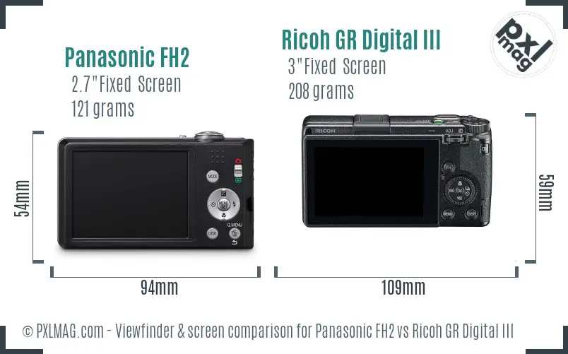 Panasonic FH2 vs Ricoh GR Digital III Screen and Viewfinder comparison