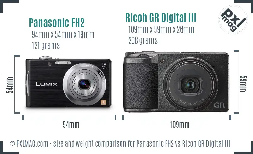 Panasonic FH2 vs Ricoh GR Digital III size comparison