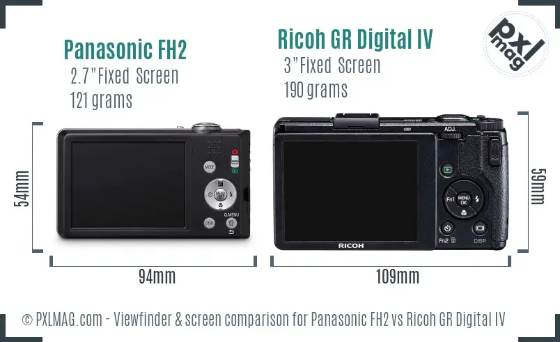 Panasonic FH2 vs Ricoh GR Digital IV Screen and Viewfinder comparison