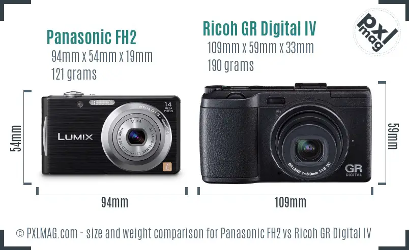 Panasonic FH2 vs Ricoh GR Digital IV size comparison