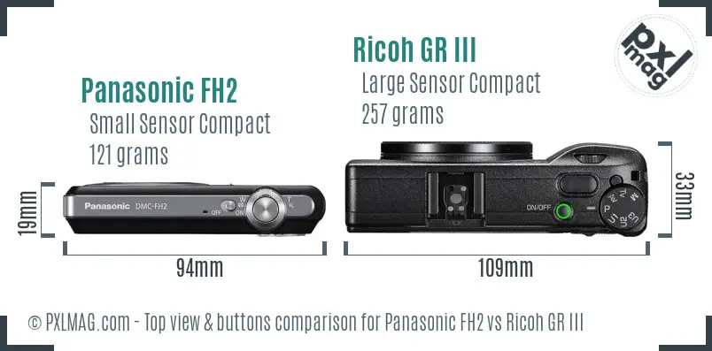 Panasonic FH2 vs Ricoh GR III top view buttons comparison Panasonic FH2 vs Ricoh GR III top view buttons comparison