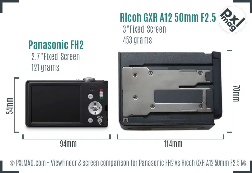 Panasonic FH2 vs Ricoh GXR A12 50mm F2.5 Macro Screen and Viewfinder comparison