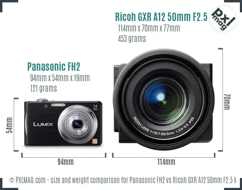 Panasonic FH2 vs Ricoh GXR A12 50mm F2.5 Macro size comparison