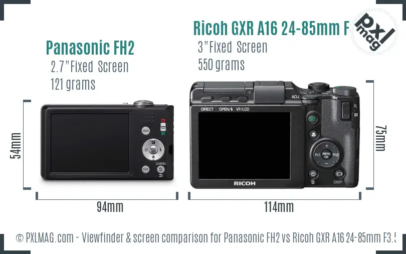 Panasonic FH2 vs Ricoh GXR A16 24-85mm F3.5-5.5 Screen and Viewfinder comparison