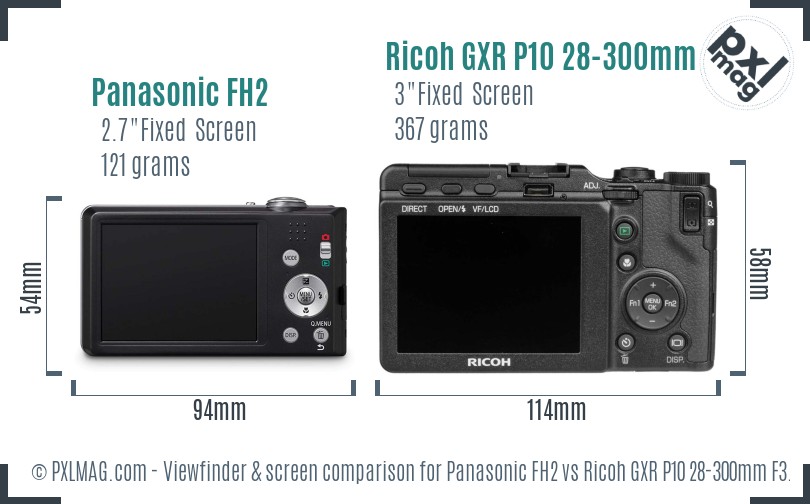 Panasonic FH2 vs Ricoh GXR P10 28-300mm F3.5-5.6 VC Screen and Viewfinder comparison