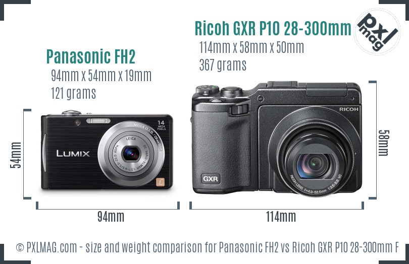 Panasonic FH2 vs Ricoh GXR P10 28-300mm F3.5-5.6 VC size comparison
