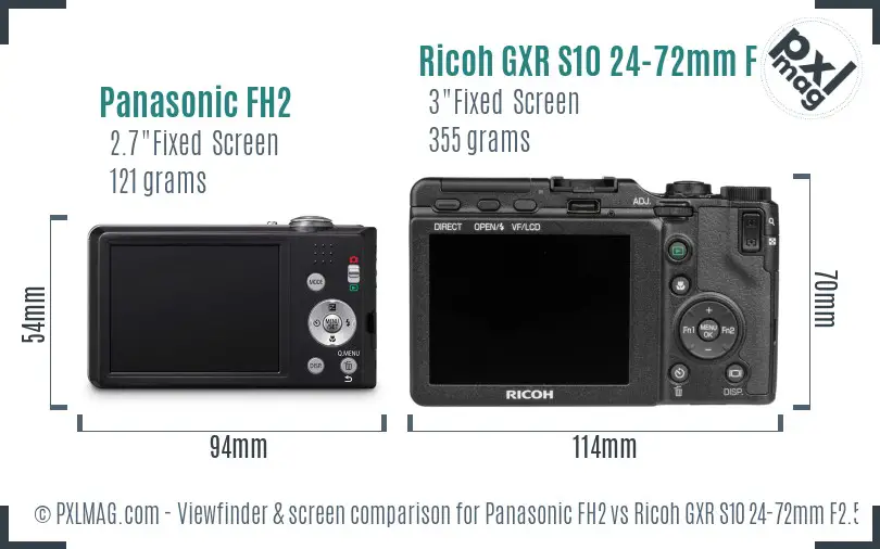 Panasonic FH2 vs Ricoh GXR S10 24-72mm F2.5-4.4 VC Screen and Viewfinder comparison