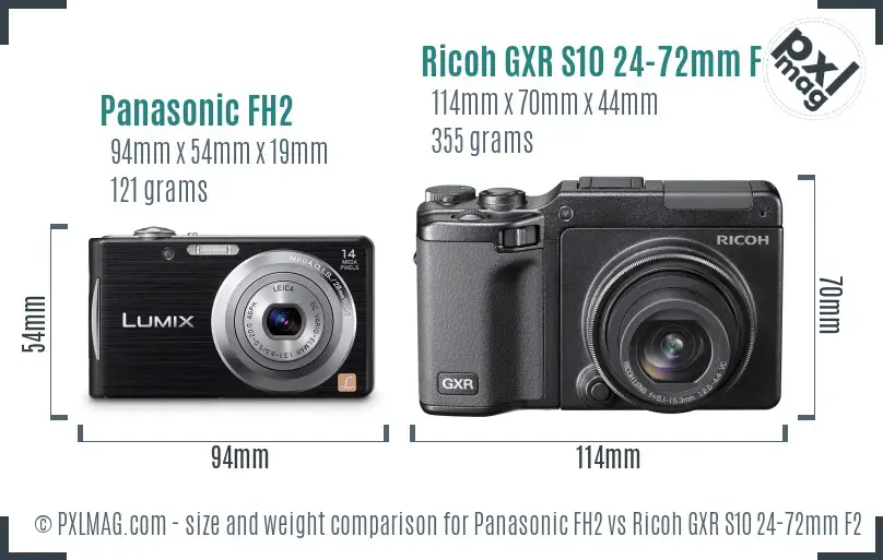 Panasonic FH2 vs Ricoh GXR S10 24-72mm F2.5-4.4 VC size comparison