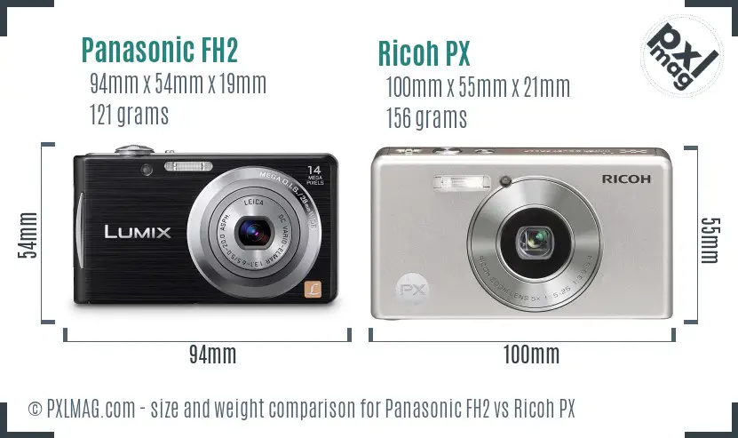 Panasonic FH2 vs Ricoh PX size comparison