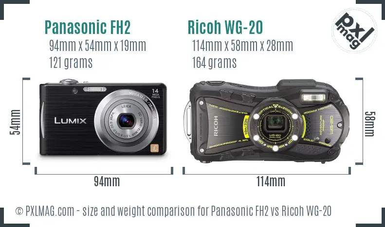 Panasonic FH2 vs Ricoh WG-20 size comparison Panasonic FH2 vs Ricoh WG-20 size comparison
