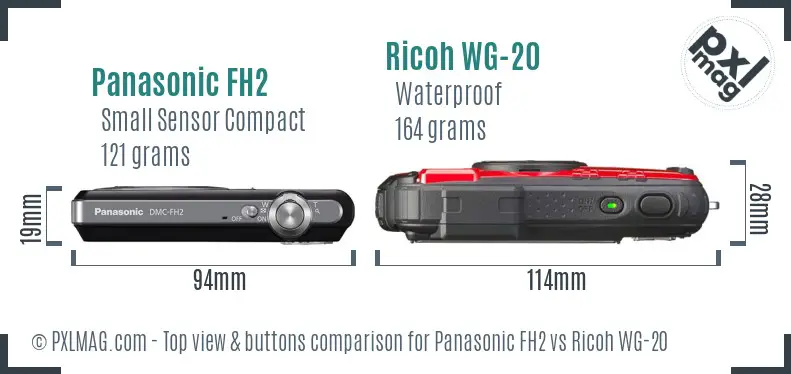 Panasonic FH2 vs Ricoh WG-20 top view buttons comparison Panasonic FH2 vs Ricoh WG-20 top view buttons comparison