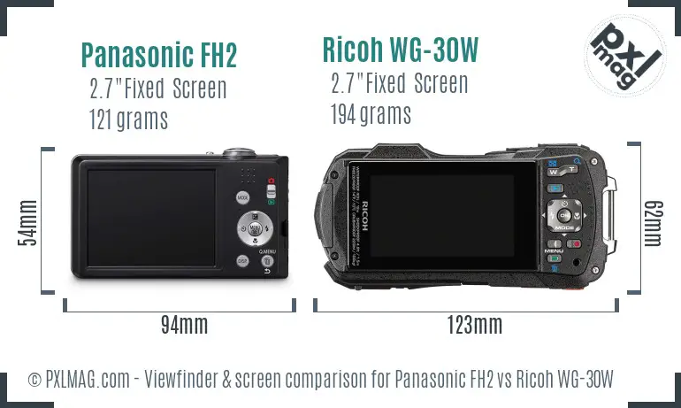 Panasonic FH2 vs Ricoh WG-30W Screen and Viewfinder comparison