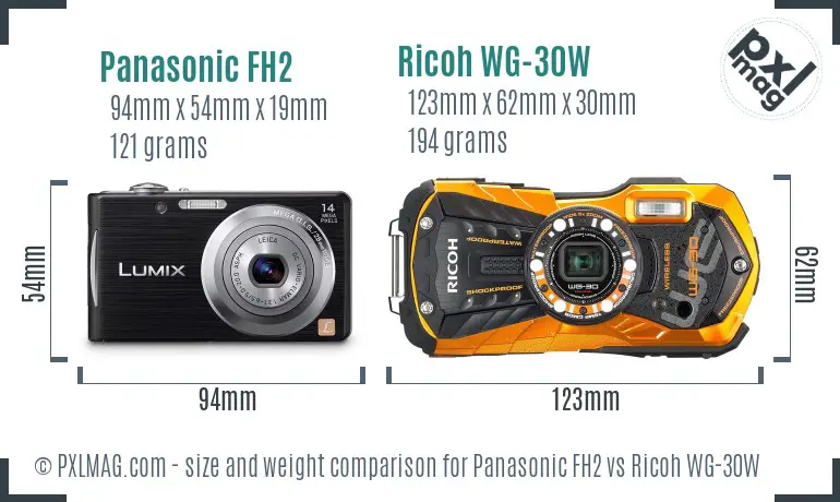 Panasonic FH2 vs Ricoh WG-30W size comparison